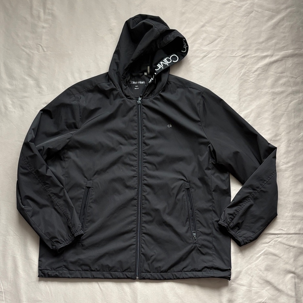 Calvin‎ Klein Black Repel Protect Hooded Windbreaker Men’s XL | Y2K Tech Street
